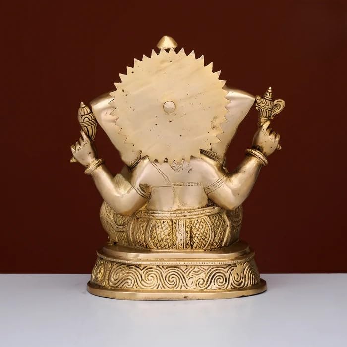 Brass Ganesha Statue With Mosaic, Handcarving Of Astavinayak In The Bottom 27.5 Cm Brass Ganesh Idol, Ganpati Idol House Warming